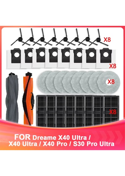 Dreame X40 Ultra /X40 Ultra Complete / X40 Pro / S30 Pro Ultra Vakum Parçaları Ana Silindir Yan Fırça Filtre Toz Torbası (Yurt Dışından)