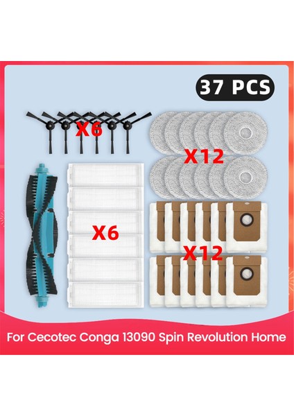 Cecotec Conga 13090 Spin Revolution Home Yedek Parçaları Ana Yan Fırça Hepa Filtre Paspas Bezi Toz Torbası Aksesuarları (Yurt Dışından)