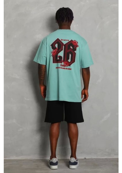 Unisex Oversize Baskılı Bisiklet Yaka T-Shirt - Mint Yeşili fiyatları