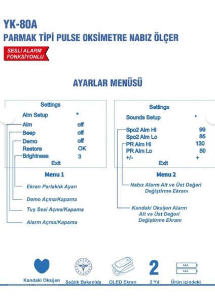 Parmak Tipi Pulse Oksimetre Oksijen ve Nabız Ölçer