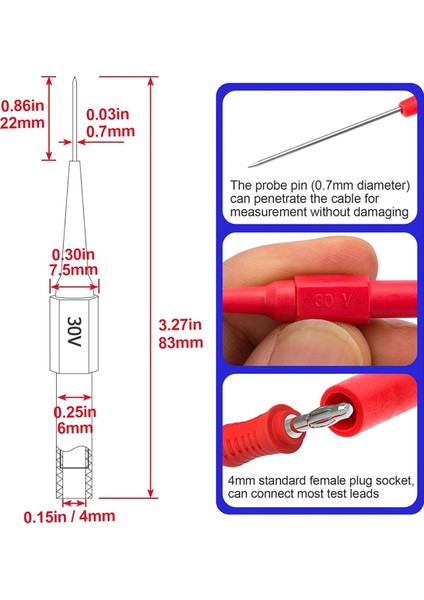 10 Adet Test Probu Pimi, Paslanmaz Çelik Yalıtımlı Tahribatsız Pim, 0,7 mm Tel Delme Probu Pimi, Multimetre Probları (Yurt Dışından) modelleri