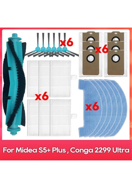 Midea S5 Plus / Conga 2299 Ultra Home X-Treme Genesis Aksesuarları Ana Yan Fırça Paspas Bezi Toz Torbası Filtre (Yurt Dışından)