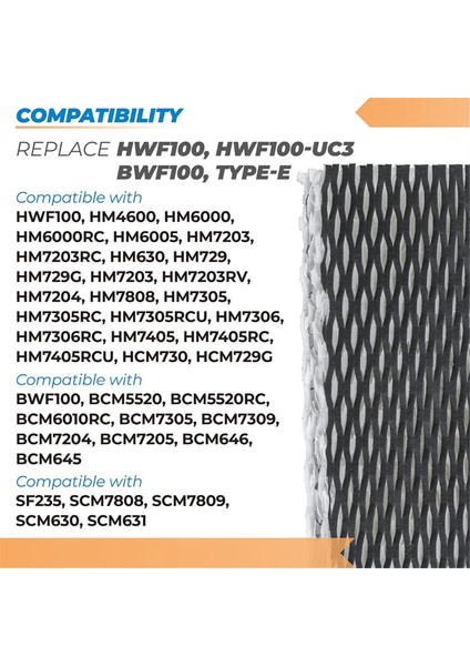 HWF100 Nemlendirici Filtresi Tip E Nemlendirici Filtresi Holmes HWF100 Bionaire BWF100 Sunbeam SF235 SCM630 Için Yedek (Yurt Dışından) indirimleri