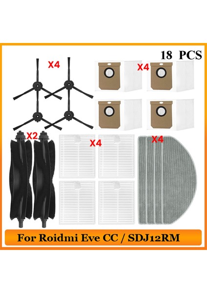 Roidmi Eve cc / SDJ12RM Robot Süpürge Yedek Parça Ana Silindir Yan Fırça Hepa Filtre Paspas Bezi Toz Torbaları (Yurt Dışından)