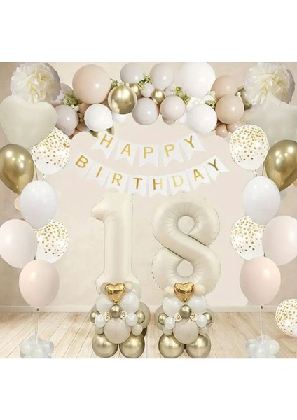 Genç Çocuk Yetişkin Happy Brithday Yaş Rakamlı Gold ve Kum Beji Doğum Günü Parti Kutlama Seti Süsü