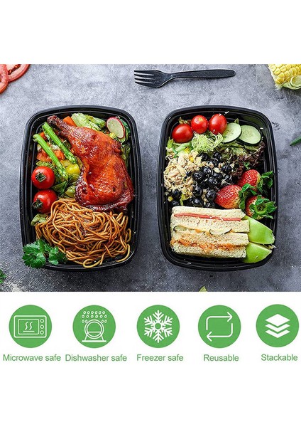 50'li Paket Yemek Hazırlama Kapları Yeniden Kullanılabilir Paket Yemek Kapları Plastik Bento Kutuları Gıda Depolama Öğle Yemeği Kutusu (Yurt Dışından) indirimleri