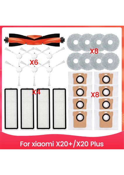 Xiaomi Robot Vakum X20+/X20 Plus Robot Vakum Temizleyici Ana Yan Fırça Hepa Filtre Paspas Bezi Toz Torbaları Aksesuarları (Yurt Dışından)