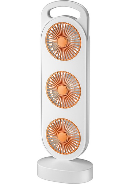 Üçlü Türbin Tasarımlı Fan USB Şarjlı Yüksek Rüzgar Masaüstü Fanı Ev Yurt Fanı Sessiz Çalışma Beyaz ve Turuncu (Yurt Dışından)