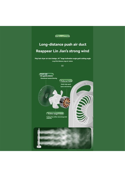 Üçlü Türbin Tasarımlı Fan USB Şarjlı Yüksek Rüzgar Masaüstü Fanı Ev Yurt Fanı Sessiz Çalışma Beyaz ve Turuncu (Yurt Dışından)