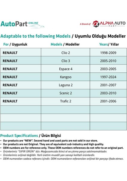 Renault Clio 2, Clio 3, Espace 4, Kangoo Için Debriyaj, Fren Pedal Lastiği