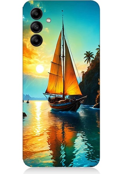 Samsung Galaxy A55 Uyumlu Gün Batımında Yelkenli Tekne Desenli Silikon Kılıf