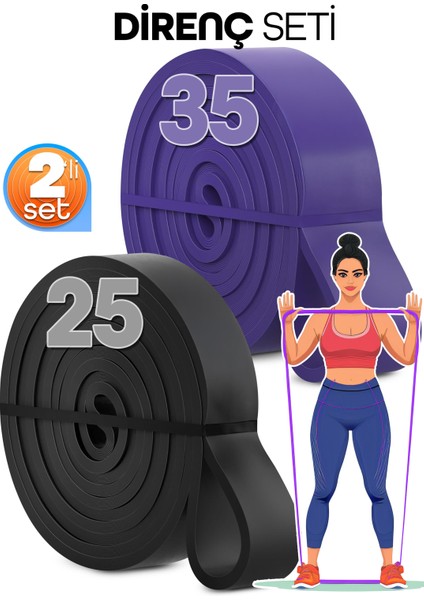 25 + 35 kg 2'li Set Barfiks Lastiği Gym Resistance Band Antrenman Kas Geliştirme Bandı