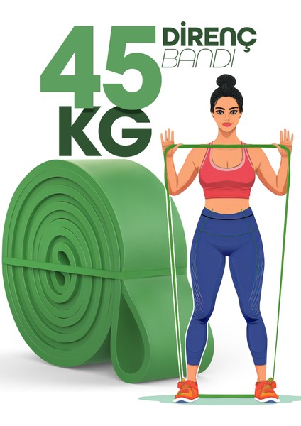 45KG Barfiks Lastiği Gym Resistance Band Antrenman Kas Geliştirme Bandı Yeşil (Ultra Sert)