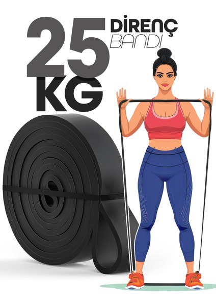 25KG Barfiks Lastiği Gym Resistance Band Antrenman Kas Geliştirme Bandı Siyah (Sert)