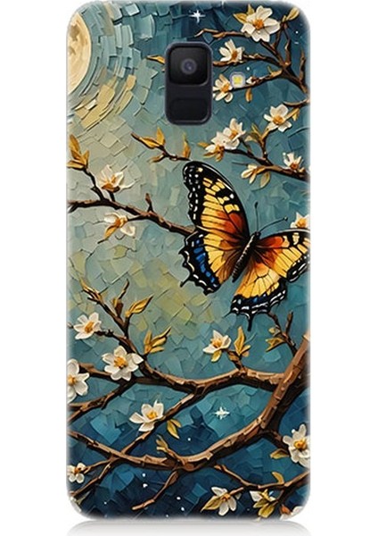 Samsung Galaxy A6 Uyumlu Ay Işığında Kelebekler Desenli Silikon Kılıf