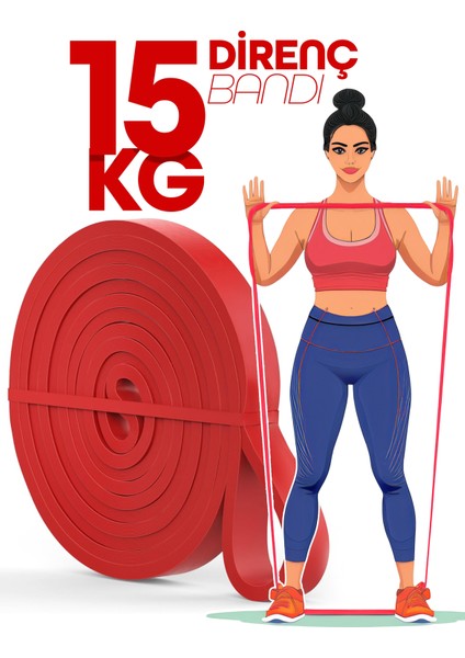 15KG Barfiks Lastiği Gym Resistance Band Antrenman Kas Geliştirme Bandı Kırmızı (Orta Sert)
