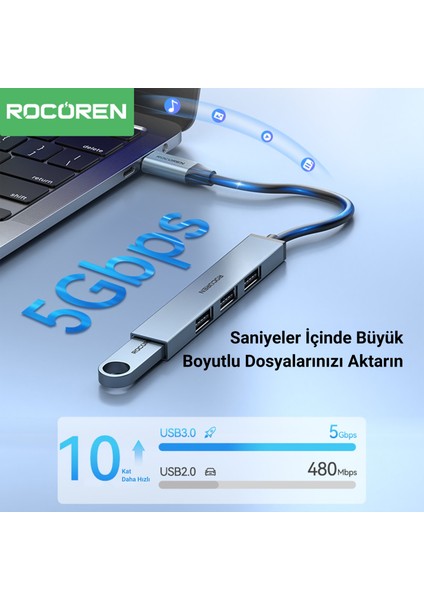 Type-C 5gbps 4 Portlu Usb-A 3.0 Çoklayıcı Dönüştürücü Hub