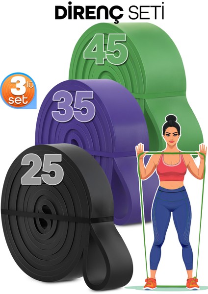 25 + 35 + 45 kg 3'lü Set Barfiks Lastiği Gym Resistance Band Antrenman Kas Geliştirme Bandı