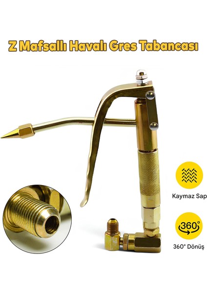 Havalı Çelik Yedek Pnömatik Yağlama Makinesi Gres Gresleme Tabancası Pompası Aleti Z Mafsallı