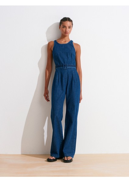 72020 Kemerli Denim Tulum-Lacivert modelleri