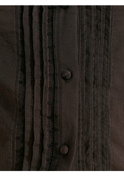 5807 Nervür Detaylı Balon Kol Gömlek-Koyu Kahve fırsatları