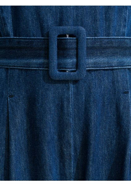 72020 Kemerli Denim Tulum-Lacivert fırsatları