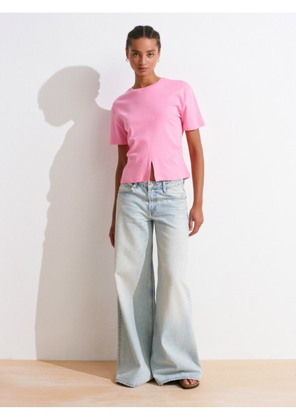 31874 Yırtmaç Detaylı T-Shirt-Pembe indirimleri