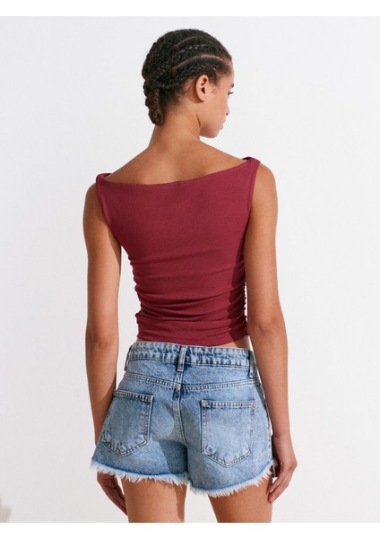 72014 Kar Yıkama Kısa Denim Şort-Mavi