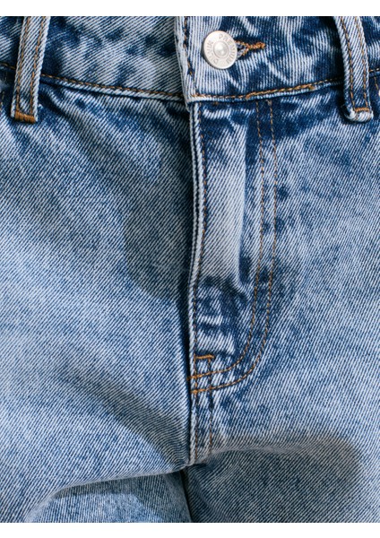 72014 Kar Yıkama Kısa Denim Şort-Mavi