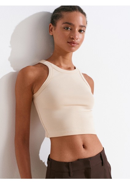 21104 Fitilli Crop Top-Taş