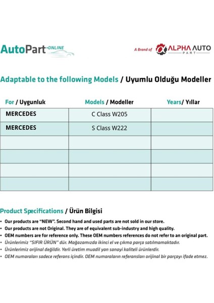 Mercedes C Class W205, S Class W222 için Sunroof Tamir Seti fiyatları