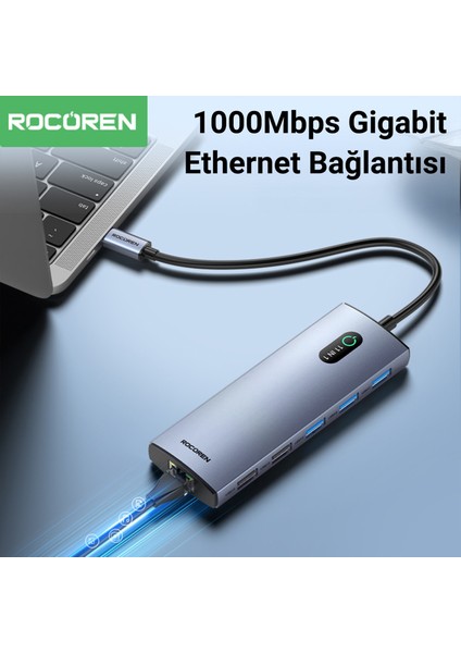 11 Portlu 4K 30Hz HDMI Gigabit Ethernet Sd Tf Kart Okuyuculu 3.5mm Jack USB Hub Çoklayıcı indirimleri