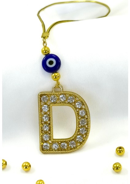 Gold Renkli Parlak Taşlı D Harfi Araba Dikiz Ayna Süsü, Hediyelik Araba Süsü