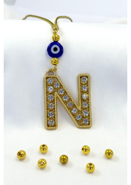 Gold Renkli Parlak Taşlı N Harfi Araba Dikiz Ayna Süsü, Hediyelik Araba Süsü fiyatları