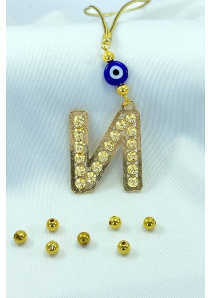 Gold Renkli Parlak Taşlı N Harfi Araba Dikiz Ayna Süsü, Hediyelik Araba Süsü modelleri