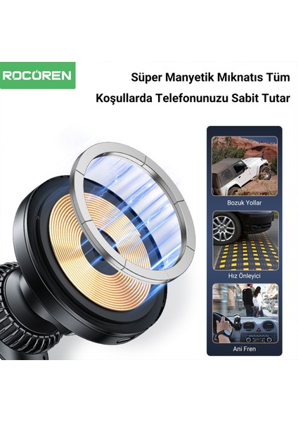 15W Kablosuz Şarj Destekli Magsafe Uyumlu Rgb Işıklı Araç Içi Telefon Tutucu modelleri