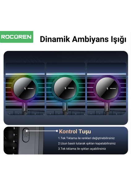 15W Kablosuz Şarj Destekli Magsafe Uyumlu Rgb Işıklı Araç Içi Telefon Tutucu indirimleri