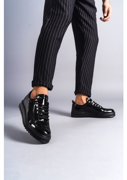 ET152 Cool Bağcıklı Rugan Erkek Günlük Spor Klasik Ayakkabı St - Siyah