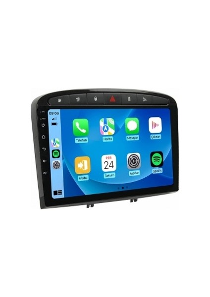 Peugeot 308 Siyah 2007-2014 6gb Ram 128GB Hafıza 8 Çekirdek Carplay Kamera Android Multimedya modelleri
