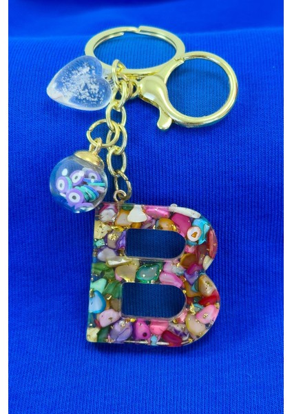 Renkli Epoksi B Harfi Anahtarlık, Hediyelik Çanta Süsü