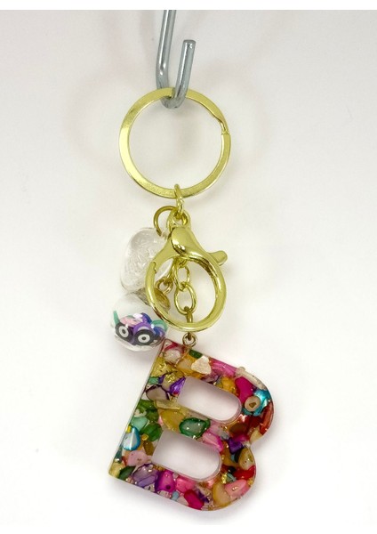 Renkli Epoksi B Harfi Anahtarlık, Hediyelik Çanta Süsü