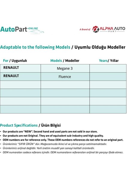 Renault Megane 3, Fluence Için Debriyaj, Fren Pedal Lastiği