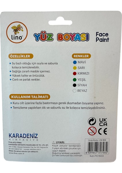 Lino Yüz Boyası 6 Renk Tablet Fırçalı (Yıkanabilir) fiyatları