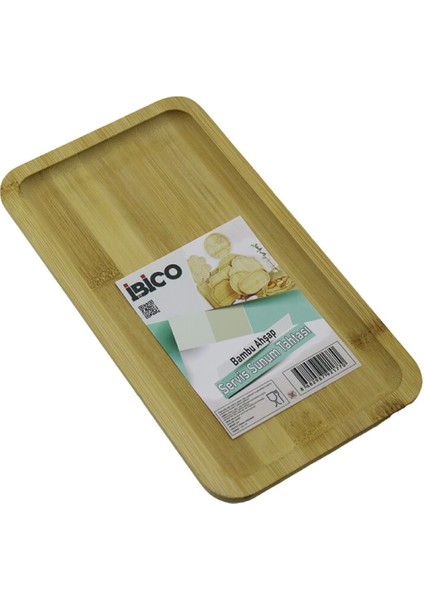 Dikdörtgen Ahşap Bambu Servis Sunum Tepsi - Tahtası Mini Tepsi 25 x 14 x 1.4cm (4887)