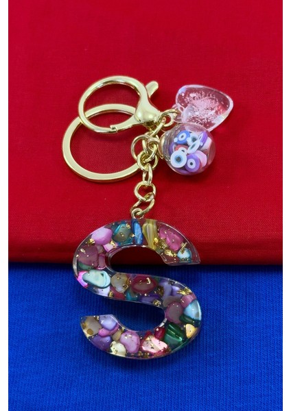 Renkli Epoksi S Harfi Anahtarlık, Hediyelik Çanta Süsü