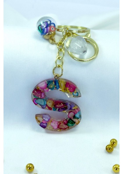 Renkli Epoksi S Harfi Anahtarlık, Hediyelik Çanta Süsü
