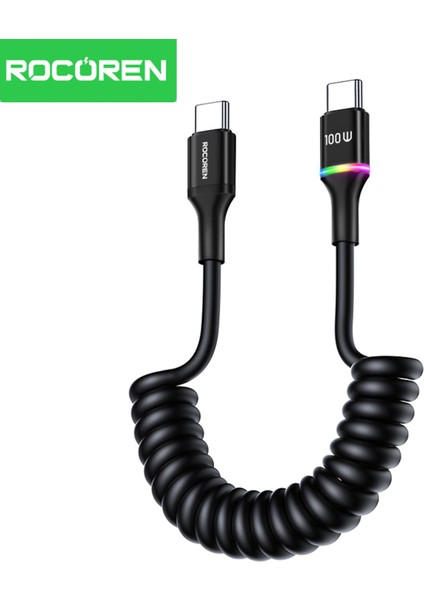 100W 5A E-Marker Çipli Spiral Type-C To Type-C Hızlı Şarj ve Data Kablosu 1.6 Metre