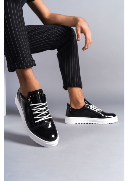 ET152 Cool Bağcıklı Rugan Erkek Günlük Spor Klasik Ayakkabı Bt - Siyah