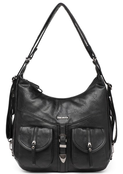 Yıkama Deri Hem Sırt Hem Omuz Kadın Çantası 21-K Barcelona 1936