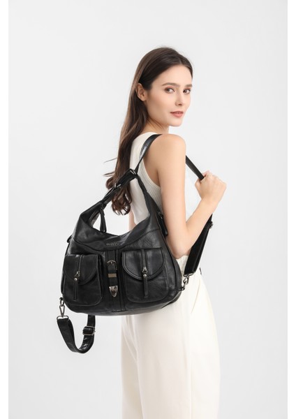 Yıkama Deri Hem Sırt Hem Omuz Kadın Çantası 21-K Barcelona 1936